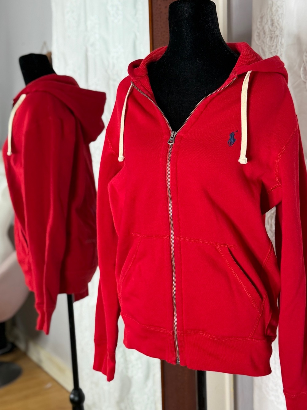 Polo by Ralph Lauren Red Full-Zip Hooded Jacket with Contrast Drawstrings
